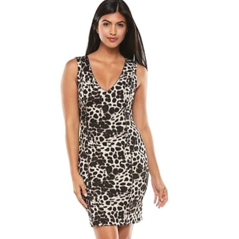 JENNIFER LOPEZ JLo Leopard Print stretch Knee-Length Wiggle Bandage Dress *2*